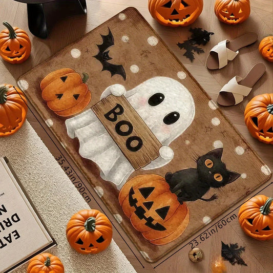 VIKAMA Alfombra de Halloween con calabaza y fantasma para cocina, baño, salón, sofá, felpudo, alfombra de noche, decoración del hogar