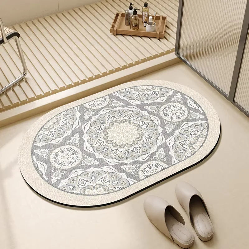 VIKAMA Tapis de bain en terre de diatomées, style simple, pour salle de bain, tapis absorbant, tapis de sol, séchage rapide, facile d'entretien