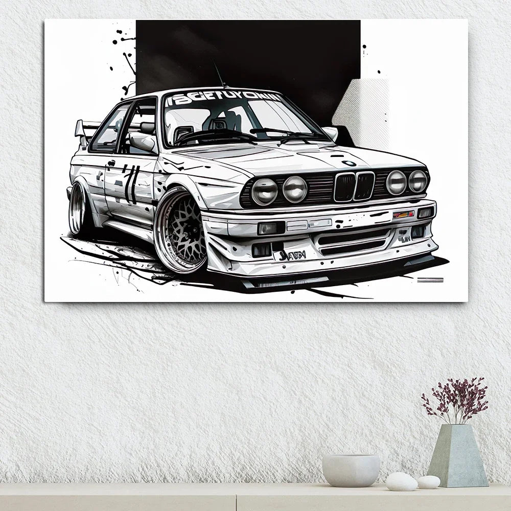 Voiture de sport E30, Graffiti de voiture de course de luxe, Art mural, Affiche imprimée sur toile HD, Décoration de maison, de salon, de chambre
