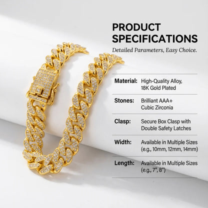 Gold Tone Stainless Steel Cuban Chain Dog Collar | Diamond Inlaid Hip Hop Pet Jewelry