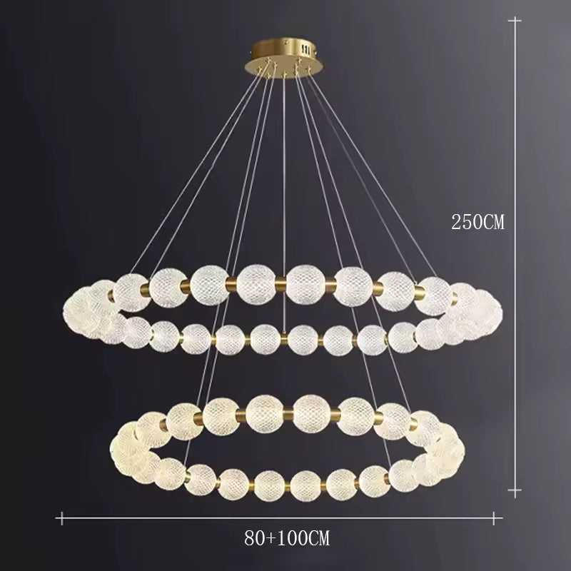 Alabaster Ring Chandelier – Gold Beaded LED Luxury Ceiling Light