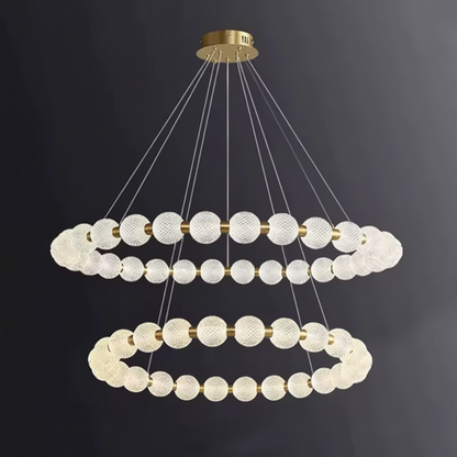 Alabaster Ring Chandelier – Gold Beaded LED Luxury Ceiling Light