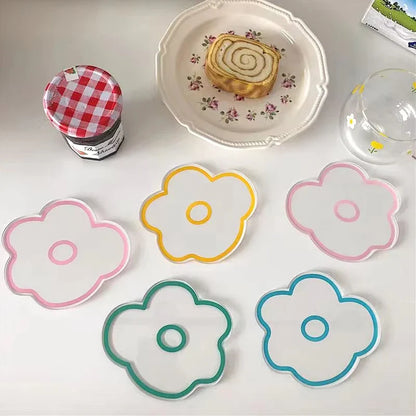 Flower Coasters Acrylic Waterproof Heat Insulation Anti Slip Coffee Cup Mats Cute Flowers Pads Kitchen Tableware Pad Decoration