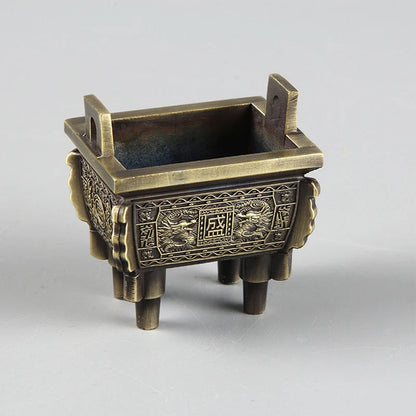 Mini Bronze Incense Burner | Chinese Retro Dragon Carving Decoration