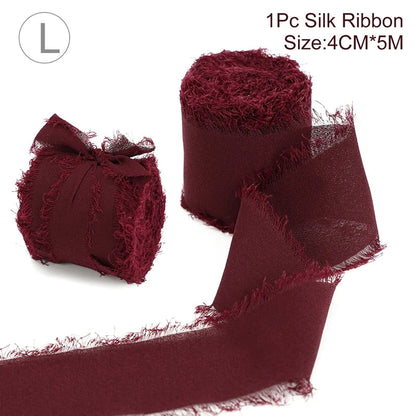 5M Handmade Frayed Edged Satin Chiffon Silk Ribbon For Wedding Invitation Wrapping Bouquets Birthday Party Decorations Gifts