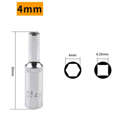 1/4 Hex Drive Deep Socket Adapter Set | Chrome Vanadium Steel Impact Socket Wrench