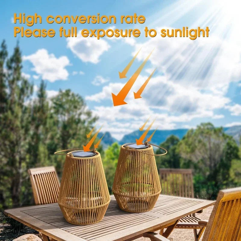 Outdoor Solar Hanging Lights Waterproof Woven Lanterns for Garden Yard