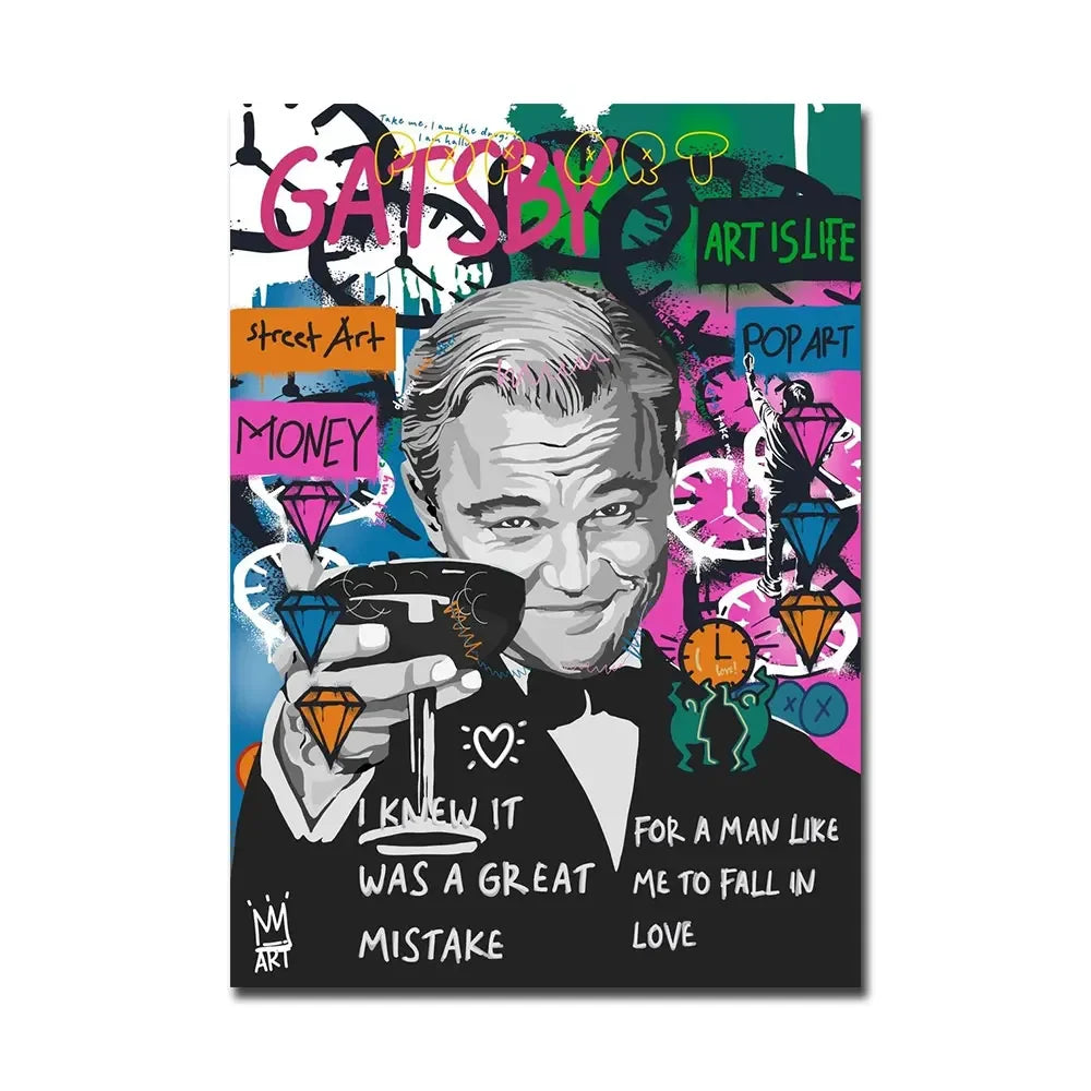 Toile murale abstraite classique Graffiti créatifs Le Grand Gatsby Impression sur toile Poster Salon Chambre Peinture décorative