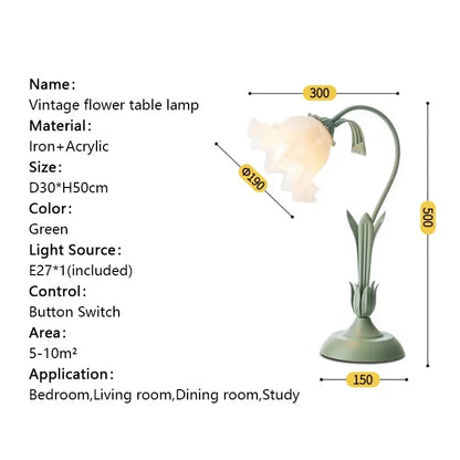Lampe de bureau fleur romantique française Rétro Atmosphère Veilleuses de chevet Style crème Campagne Pastorale pour Chambre à coucher