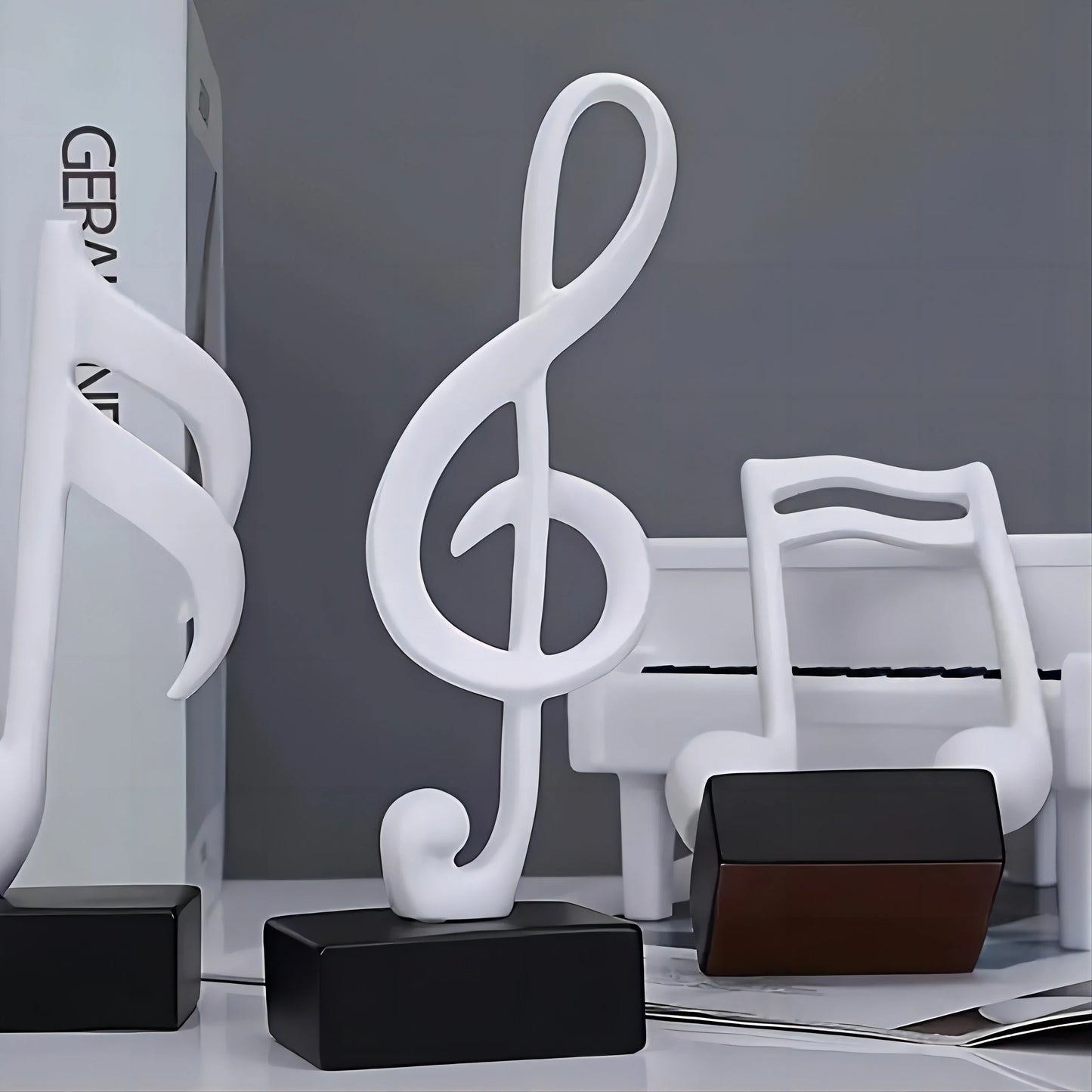 Set de 3 Piezas de Decoraciones de Notas Musicales, Regalos, Estatuas Musicales, Estatuas Modernas, Esculturas, Centros de Mesa, Artesanías, Dorado.