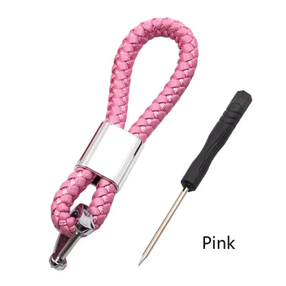 Handwoven Leather Car Keychain | Retro Horseshoe Buckle Key Ring