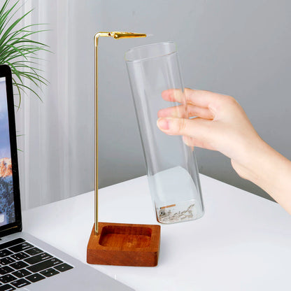 Brûleur d'encens en verre Support d'encens en bois pour bâtonnets avec cendrier en verre anti-cendres volantes pour yoga et décoration intérieure