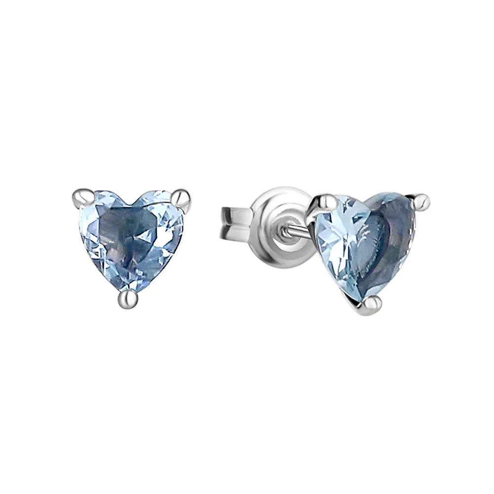 925 Silver Heart Stud Earrings | Pink Red Multi-Color Crystal Jewelry