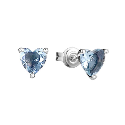 925 Silver Heart Stud Earrings | Pink Red Multi-Color Crystal Jewelry
