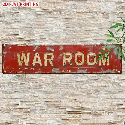 Plaque métallique décorative vintage « Retro War Room » – 10x40 cm, 2D, décor fantaisie plat, art mural pour bar, garage, ferme