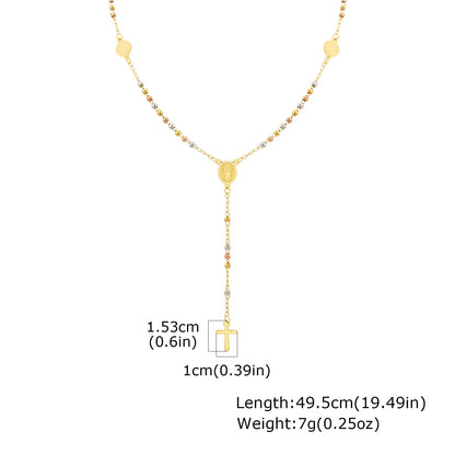 Prjewel Stainless Steel Three-Color Beaded Cross Pendant Y-Necklace | Faith-Inspired Fashion Jewelry