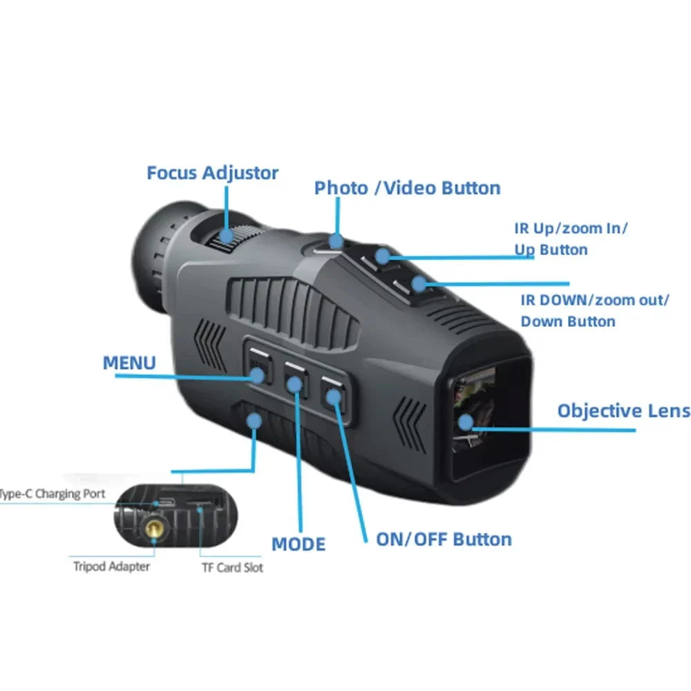 1080P Night Vision Monocular with Infrared Zoom HD Hunting Telescope for Day/Night Use