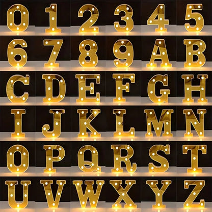 1PC 16cm Golden Numbers&English Led Letter Lights,Battery Powered Decoration Light For Festive,Proposal,Birthday,Wedding,Party