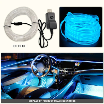 Car Interior EL Wire Neon Strip Lights | DIY Flexible Atmosphere LED Lamp for Dashboard