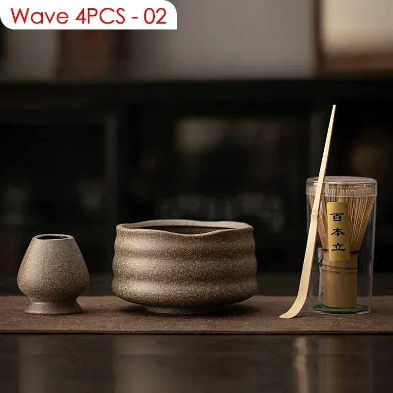 4PCS Outils de préparation de thé japonais Matcha DIY Fouet à Matcha en bambou Cuillère Bol Fouet à thé Brosses Accessoires de cérémonie
