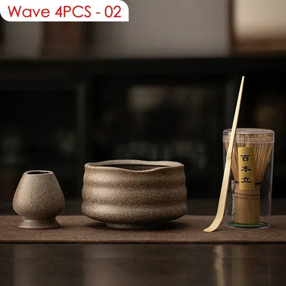 4PCS Outils de préparation de thé japonais Matcha DIY Fouet à Matcha en bambou Cuillère Bol Fouet à thé Brosses Accessoires de cérémonie