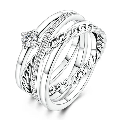 925 Sterling Silver Heart Ring with Cubic Zircon | Geometric Wedding Band for Women