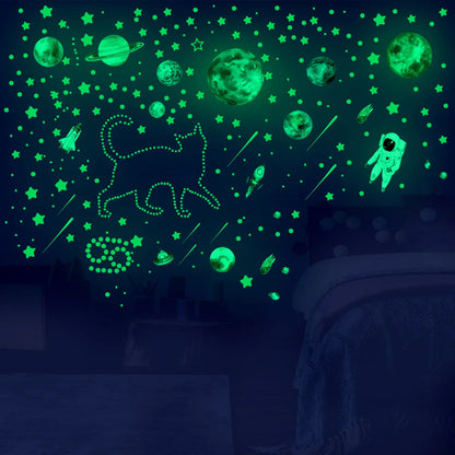 849 Pièces d'autocollants muraux étoiles phosphorescentes, étoiles brillantes pour plafond, décalcomanies murales lumineuses planètes et vaisseaux spatiaux, pour chambre d'enfant à faire soi-même
