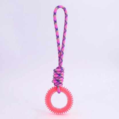 Colorful Woven Nylon Rope and Rubber Dog Toy | Chew Resistant Outdoor Play