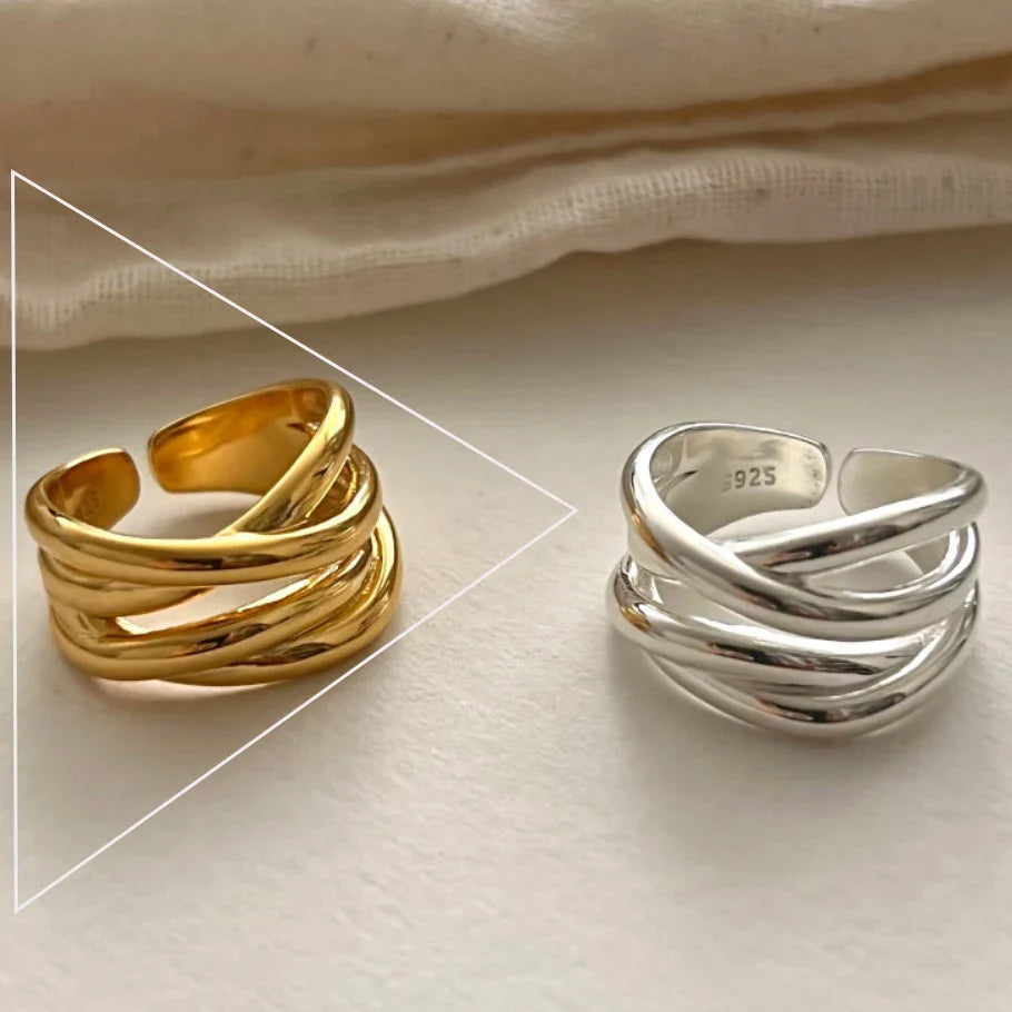 VENTFILLE 925 Sterling Silver Twisted Croissant Ring | Minimalist Chunky Geometric Jewelry