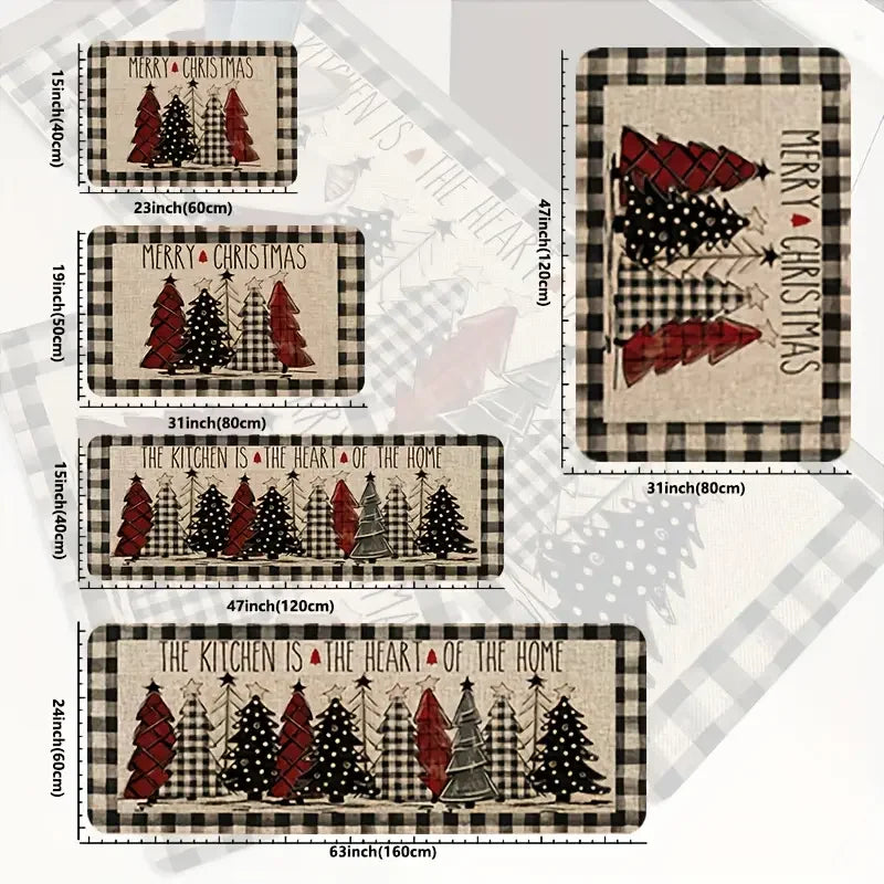 Alfombra con temática de árbol de Navidad VIKAMA, decoración suave antideslizante para el hogar, felpudo para pasillo de entrada, juego de alfombras de cocina de dos piezas, alfombrilla de baño
