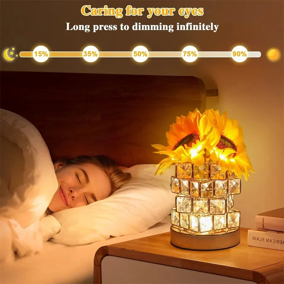 Sunflower LED Table Lamp | Rechargeable 3-Color Dimmable Touch Night Light Decor