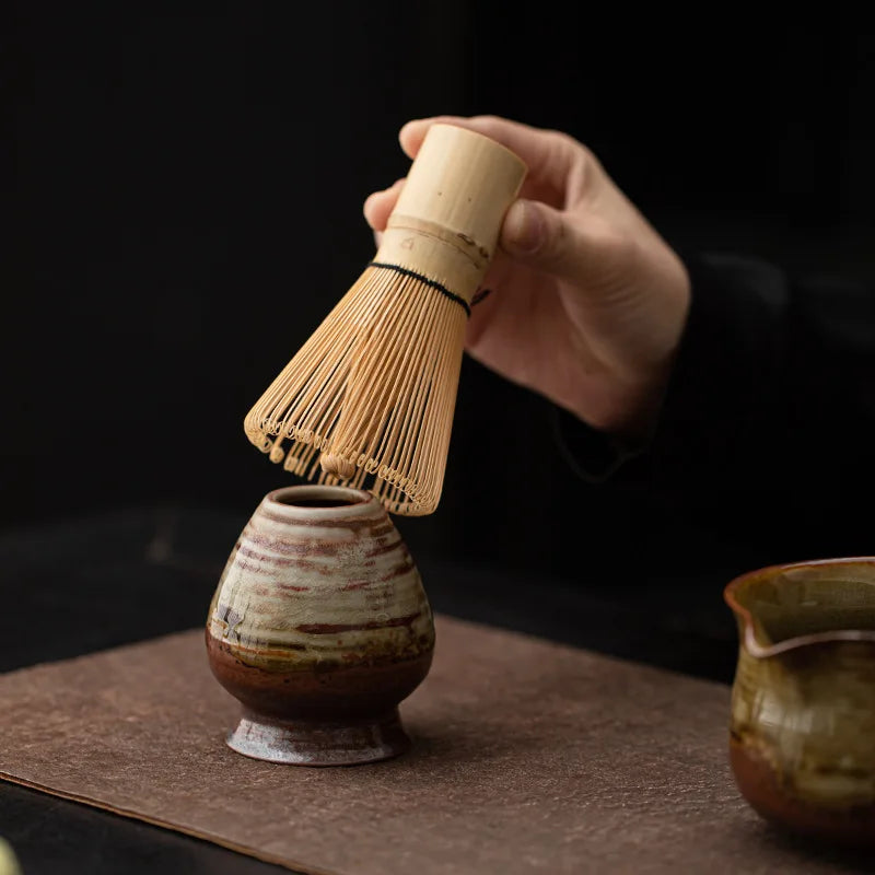 Soporte de bambú para batidor de té Matcha Chasen, espiral de cambio de horno japonés, molinillo, accesorios para el té, juego de té