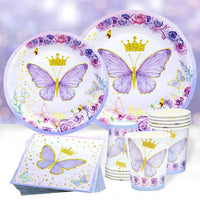 Vaisselle jetable Papillon Violet Serviette Papillon Décoration de Fête d'Anniversaire Fille Baby Shower Baptême Révélation de Genre Fournitures