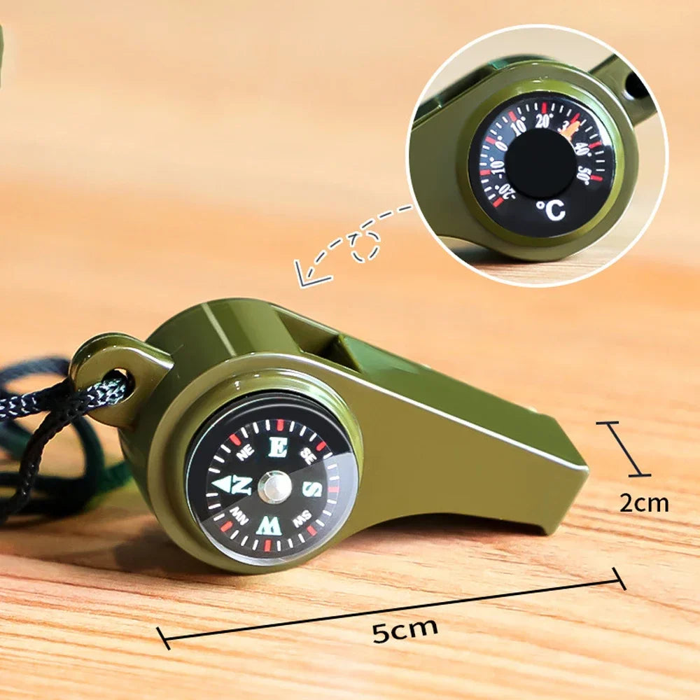 Multifunctional Outdoor Compass Whistle Thermometer | Portable Survival Gear