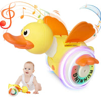 Kid Electric Rotating Duck Simulated Foraging Free Rotation Duck Sound&Light Music Tummy Time Toys Crawling Toys Educational Toy