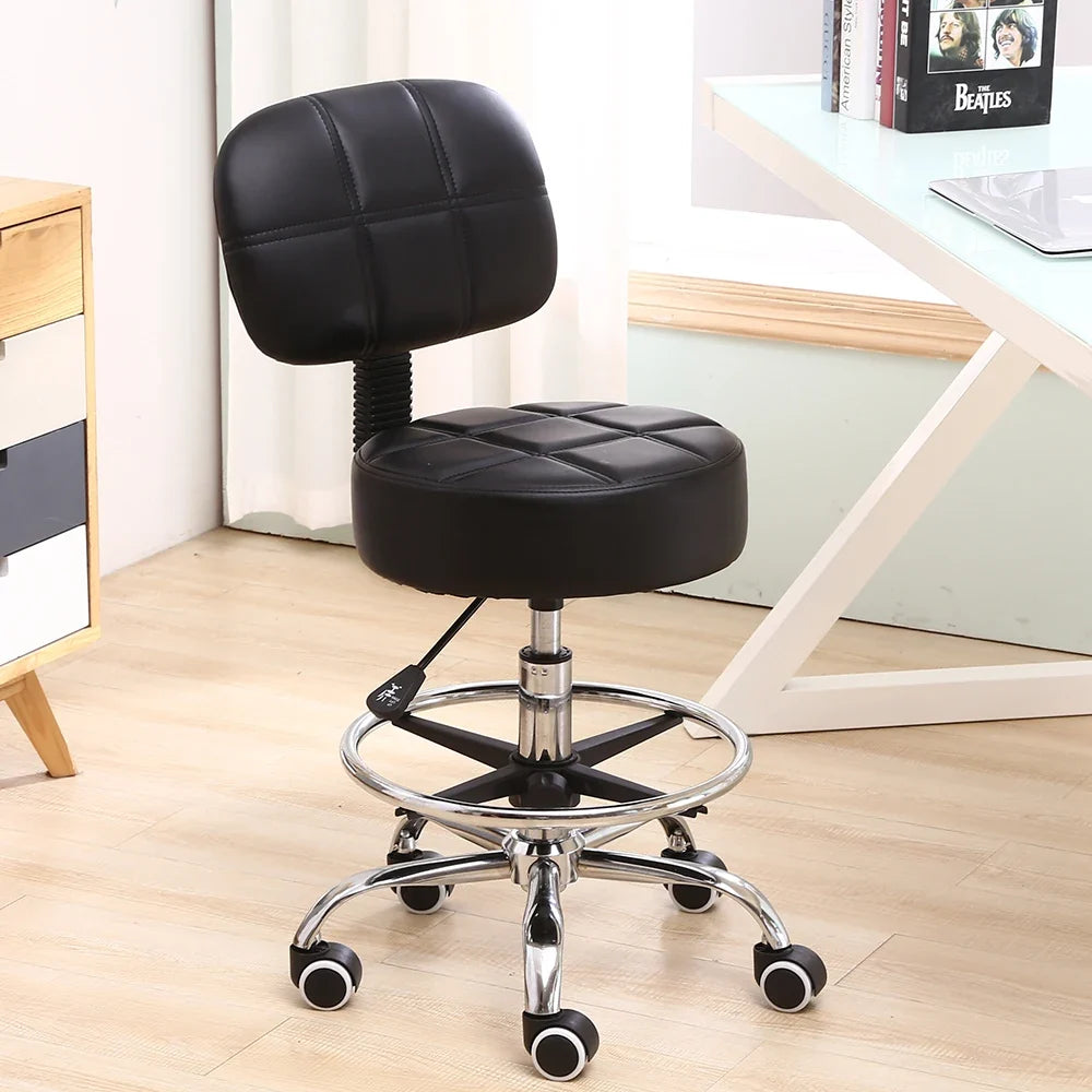 Swivel Rolling Stool PU Leather Height Adjustable Drafting Task Chair with Back