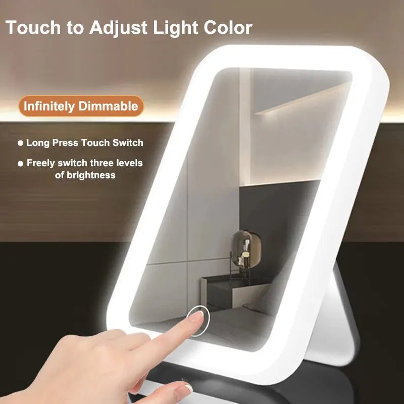 LED Vanity Makeup Mirror Touch Screen USB Rechargeable 3 Colors Dimmable Portable