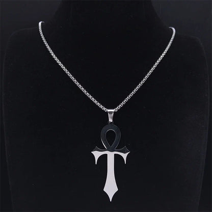 Stainless Steel Ankh Cross Pendant Necklace | Gothic Symbol of Life Jewelry