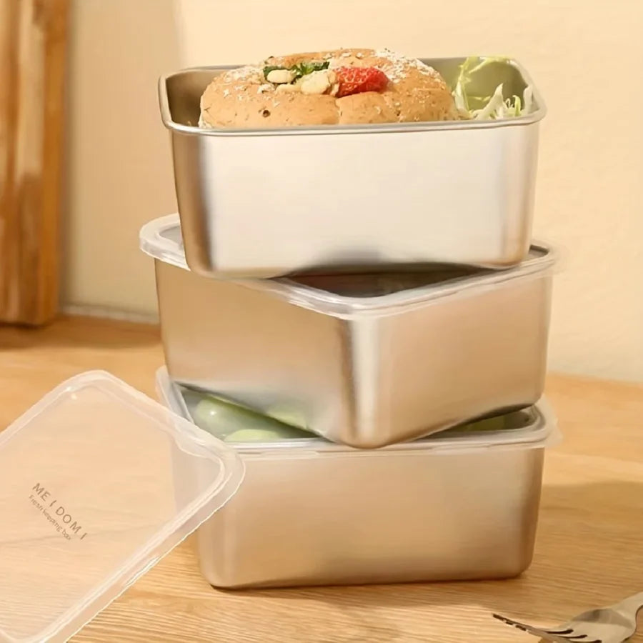 Récipient alimentaire rectangulaire en acier inoxydable pour conserver la fraîcheur, boîte de rangement pour pique-nique, boîte à bento, réfrigérateur, congélateur, assiette de restaurant