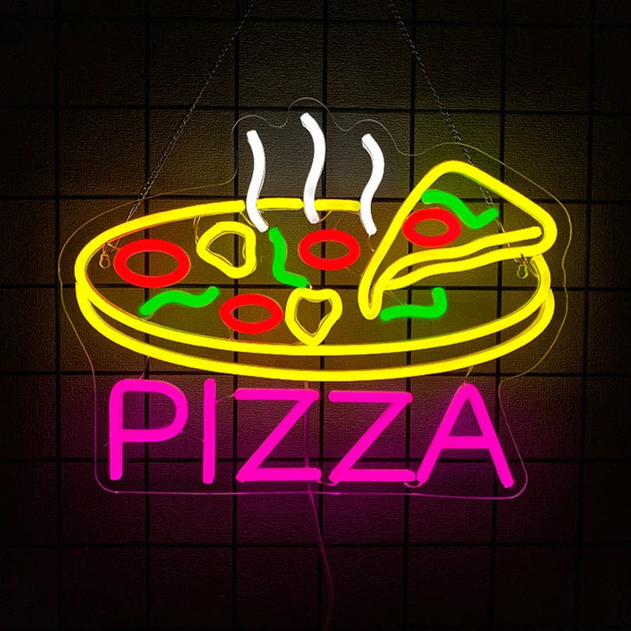 Enseignes Néon Fast-Food, Icônes Alimentaires Pizza et Hot-Dog, Alimentation USB, Utilisées pour la Décoration Murale des Magasins, Cuisines, Restaurants Fast-Food.