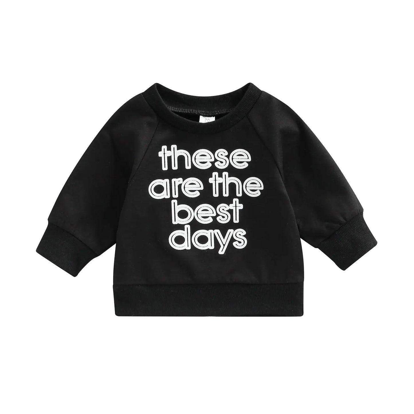 Baby Long Sleeve Sweatshirt – Cotton Blend Letter Print Pullover for Girls, Soft Casual Top