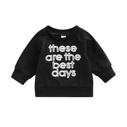 Baby Long Sleeve Sweatshirt – Cotton Blend Letter Print Pullover for Girls, Soft Casual Top