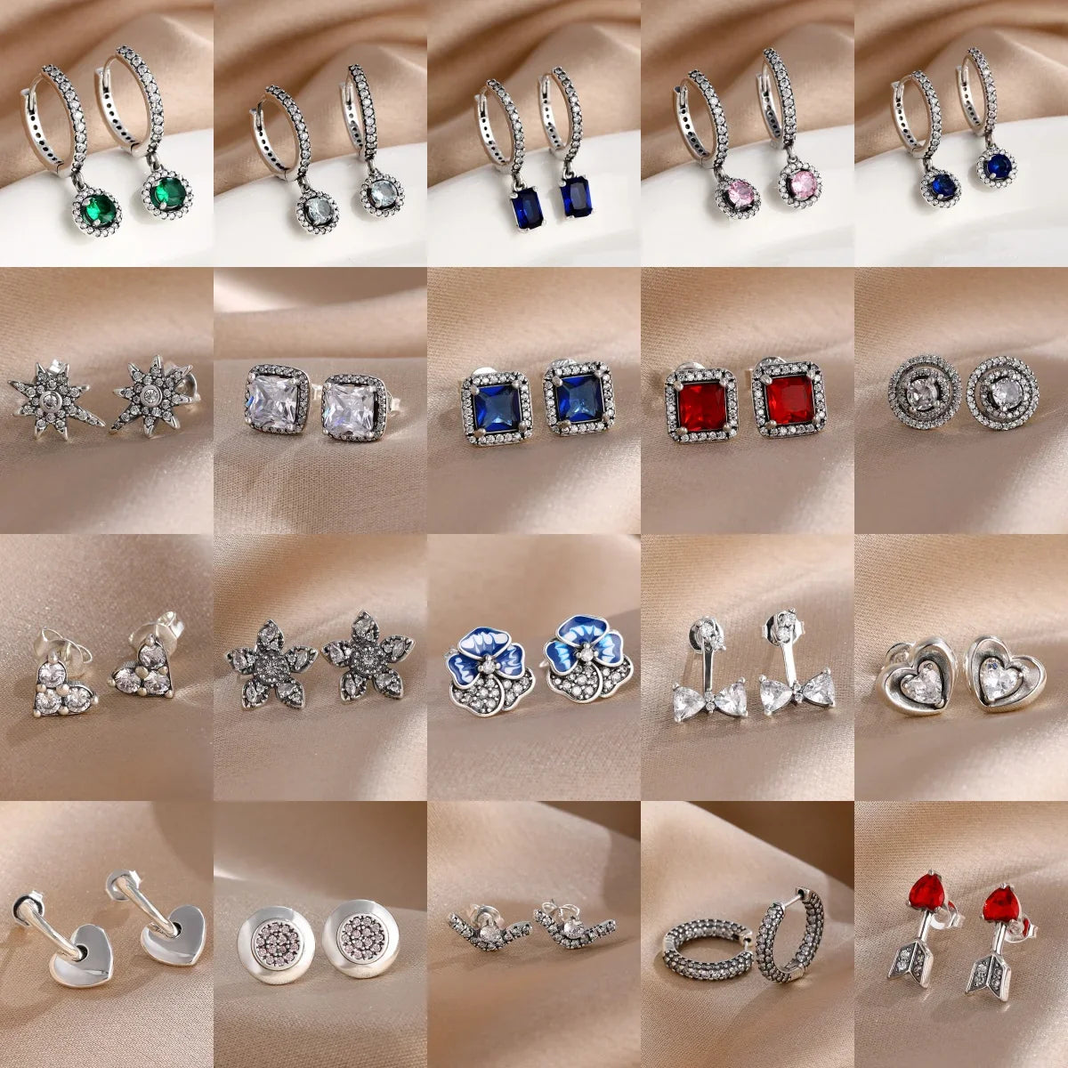 Blue Zircon Stud Earrings for Women | European Style Silver Jewelry