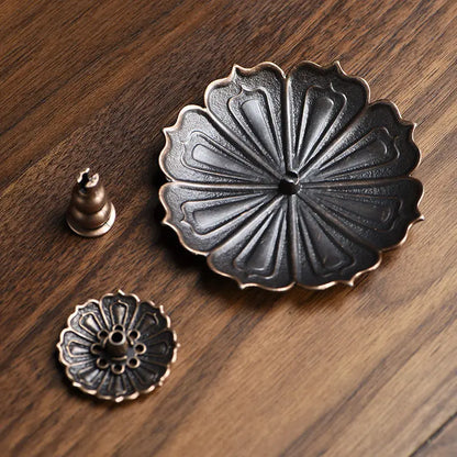 Porous Lotus Zen Line Incense Holder | Retro Metal Sandalwood Burner Tray