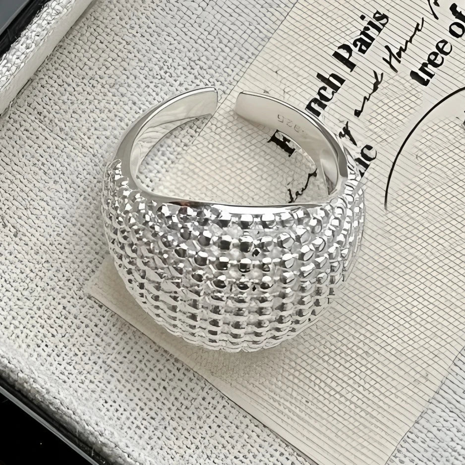 VENTFILLE 925 Sterling Silver Arched Wide Geometric Punk Ring | Asymmetric Cocktail Jewelry