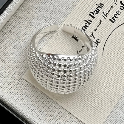 VENTFILLE 925 Sterling Silver Arched Wide Geometric Punk Ring | Asymmetric Cocktail Jewelry