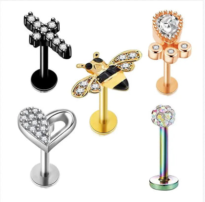 5pcs Mixed Heart Tragus Stud Earring Set | Cartilage Helix Lip Piercing Jewelry