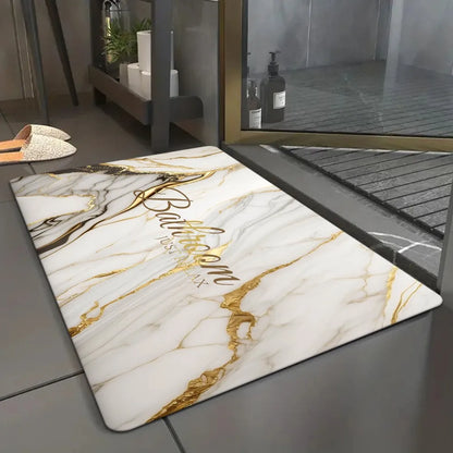 VIKAMA White Sand Gold Marble Pattern Bathroom Mat, Non-Slip Bath Mat for Bathrooms, Showers, and Kitchen Door Mats