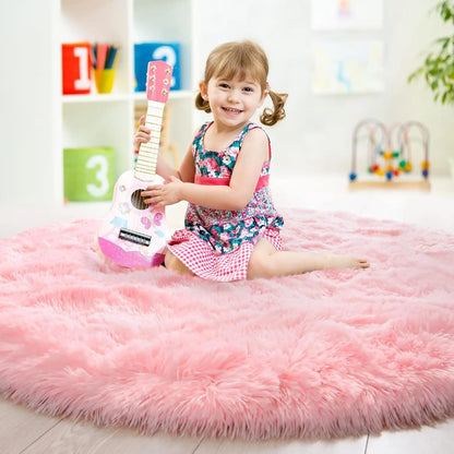 VIKAMA Pink Round Carpet Fluffy Soft Area Floor Mat Children Girls Room Princess Castle Plush Carpet Living Room Home Decor