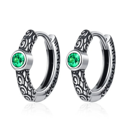 Unisex S925 Sterling Silver Vintage Thai Earrings with Green Zircon | Unique Jewelry Gift Accessory